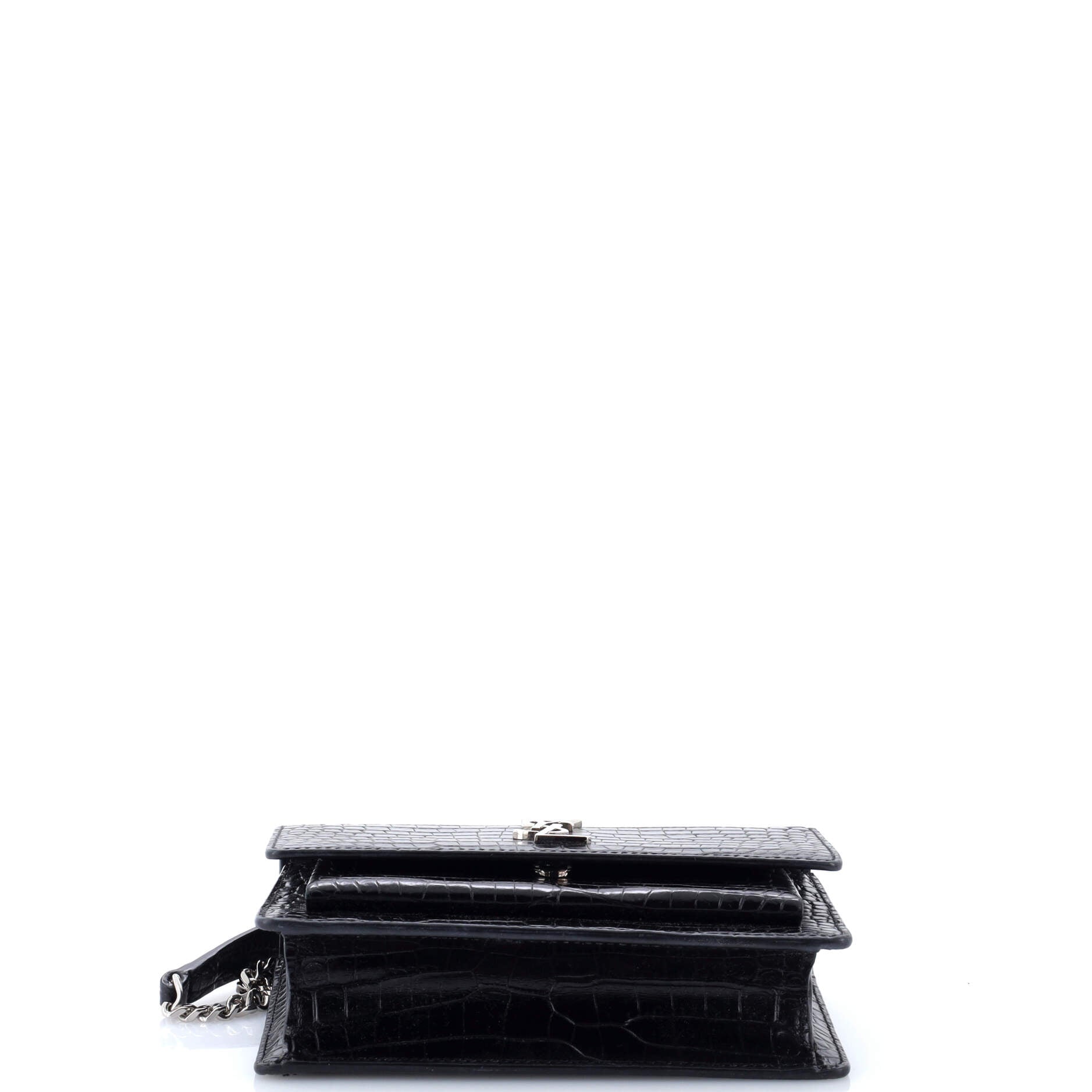 Sunset Chain Wallet Crocodile Embossed Leather