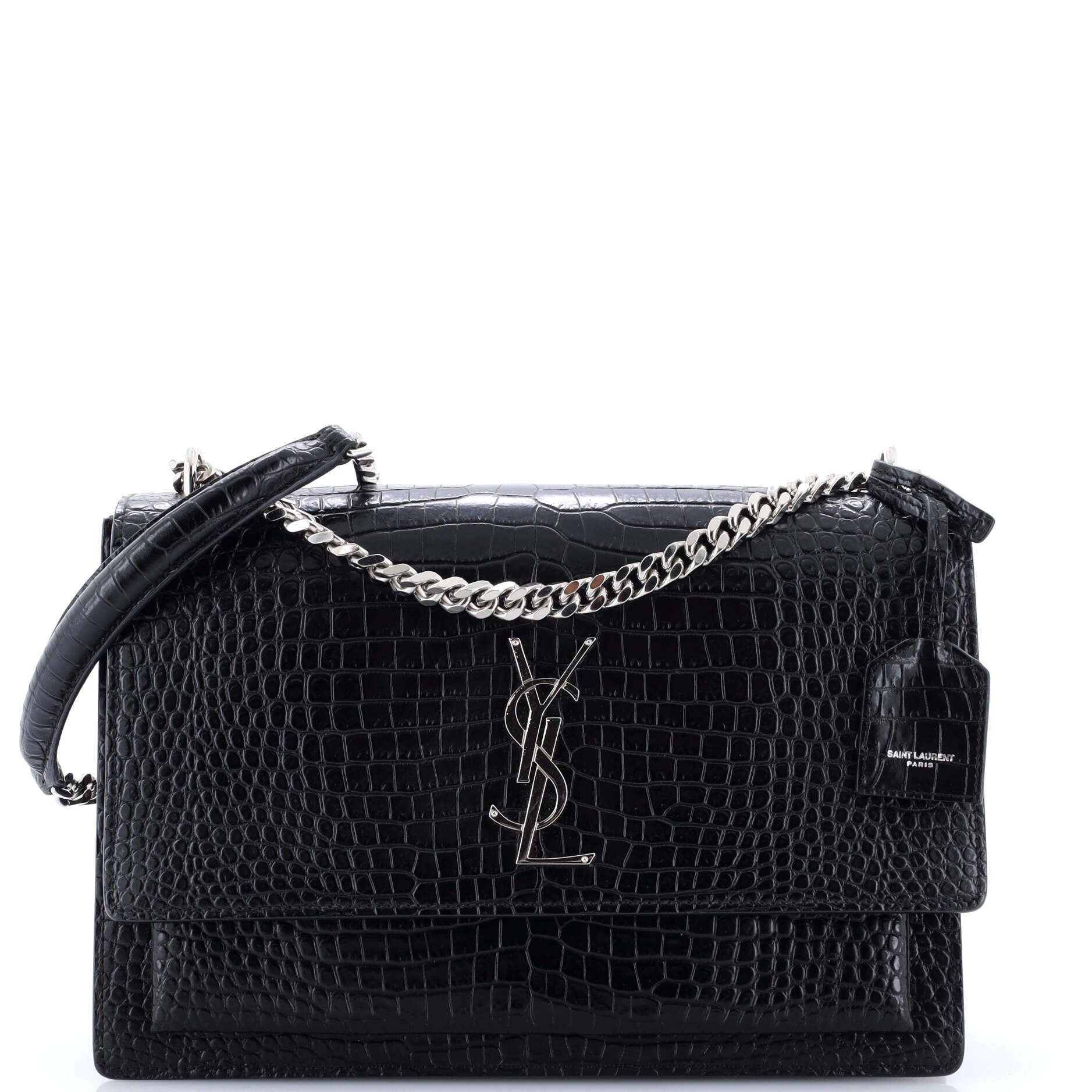 Sunset Crossbody Bag Crocodile Embossed Leather Large