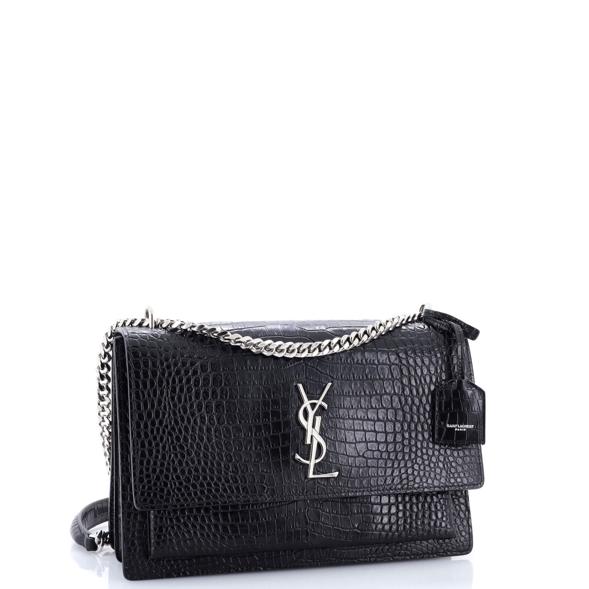 Sunset Crossbody Bag Crocodile Embossed Leather Large