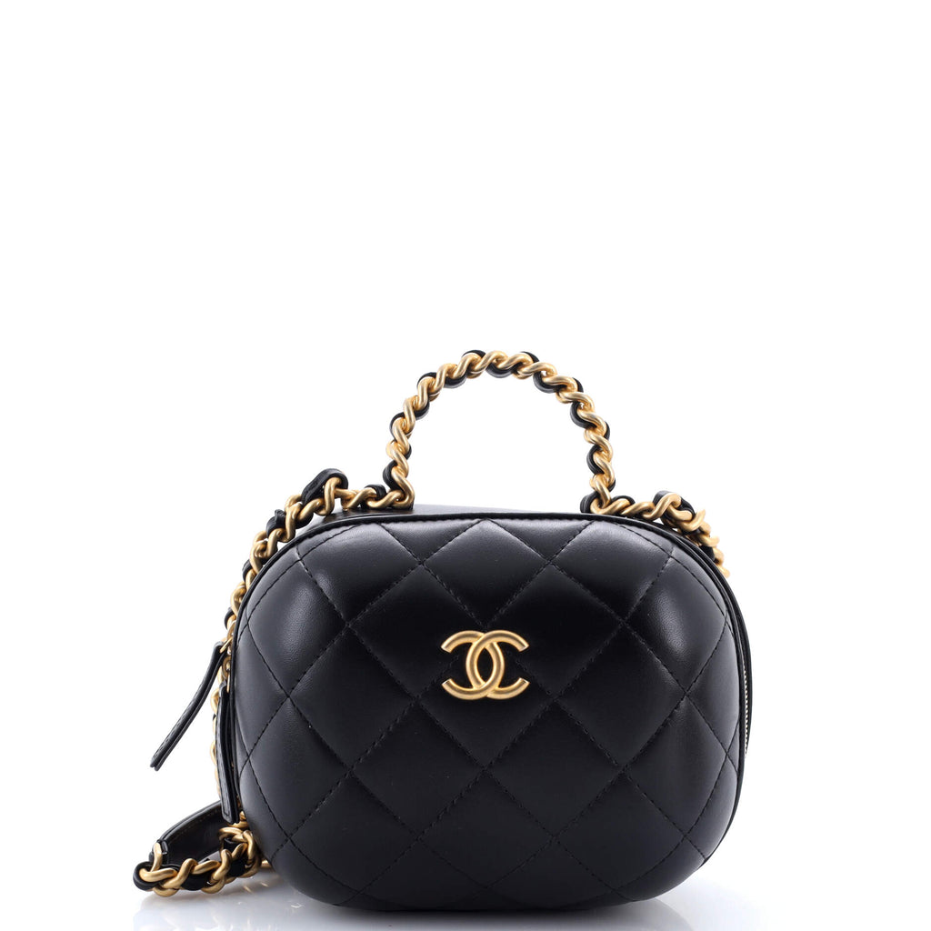 CC Bubble Top Handle Vanity Case with Chain Quilted Lambskin Small