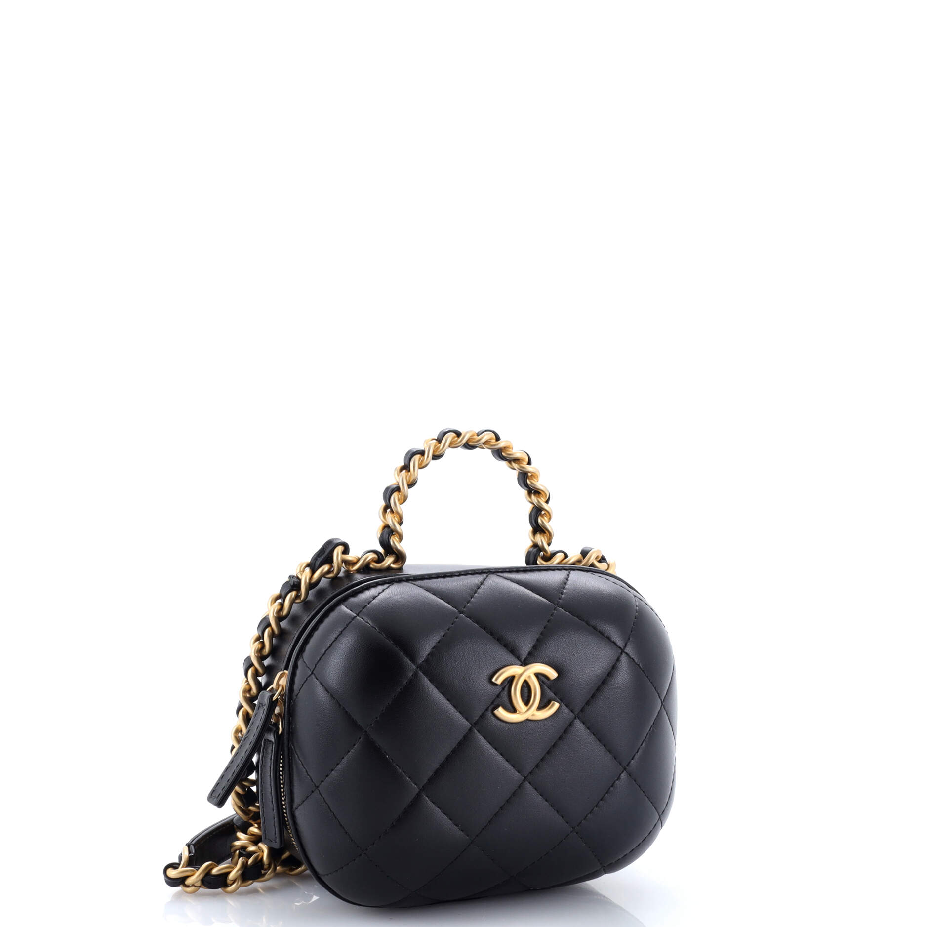 CC Bubble Top Handle Vanity Case with Chain Quilted Lambskin Small