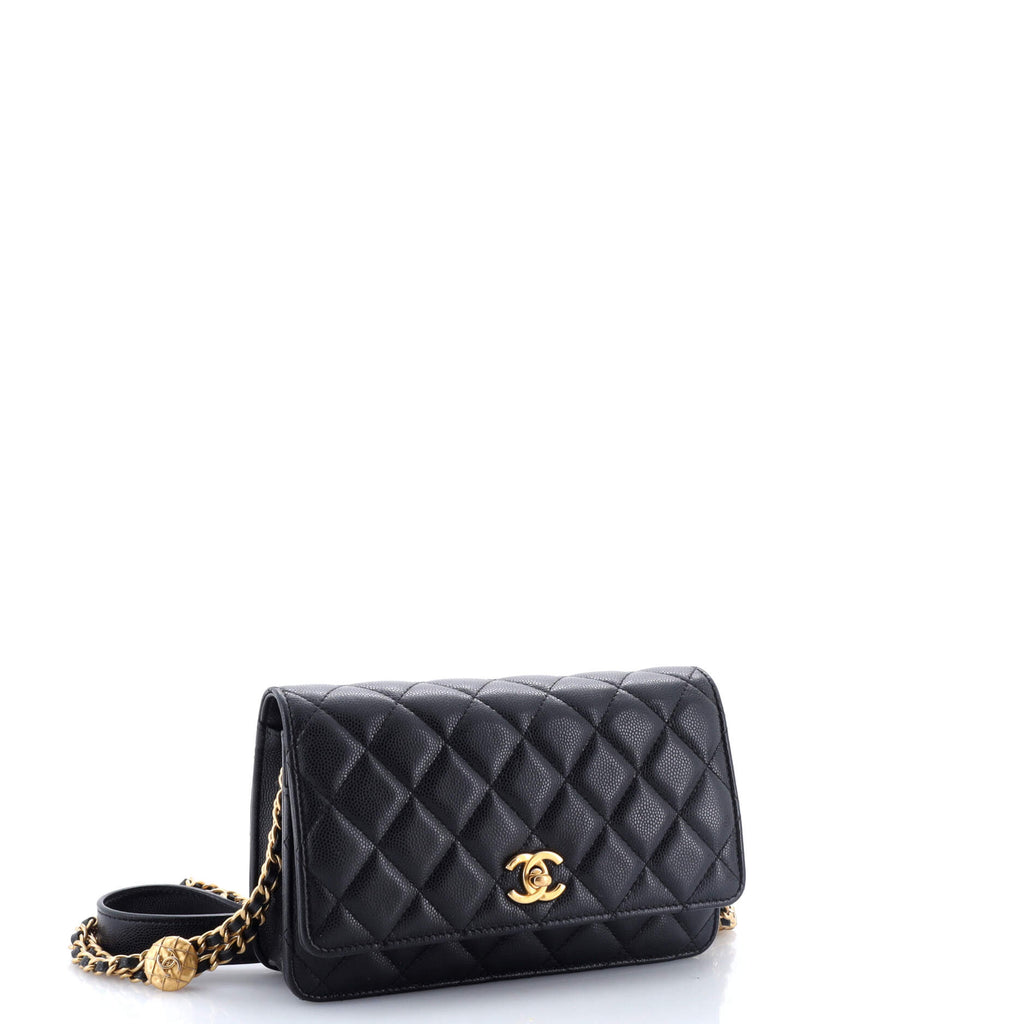Twist Your Buttons Wallet on Chain Quilted Caviar