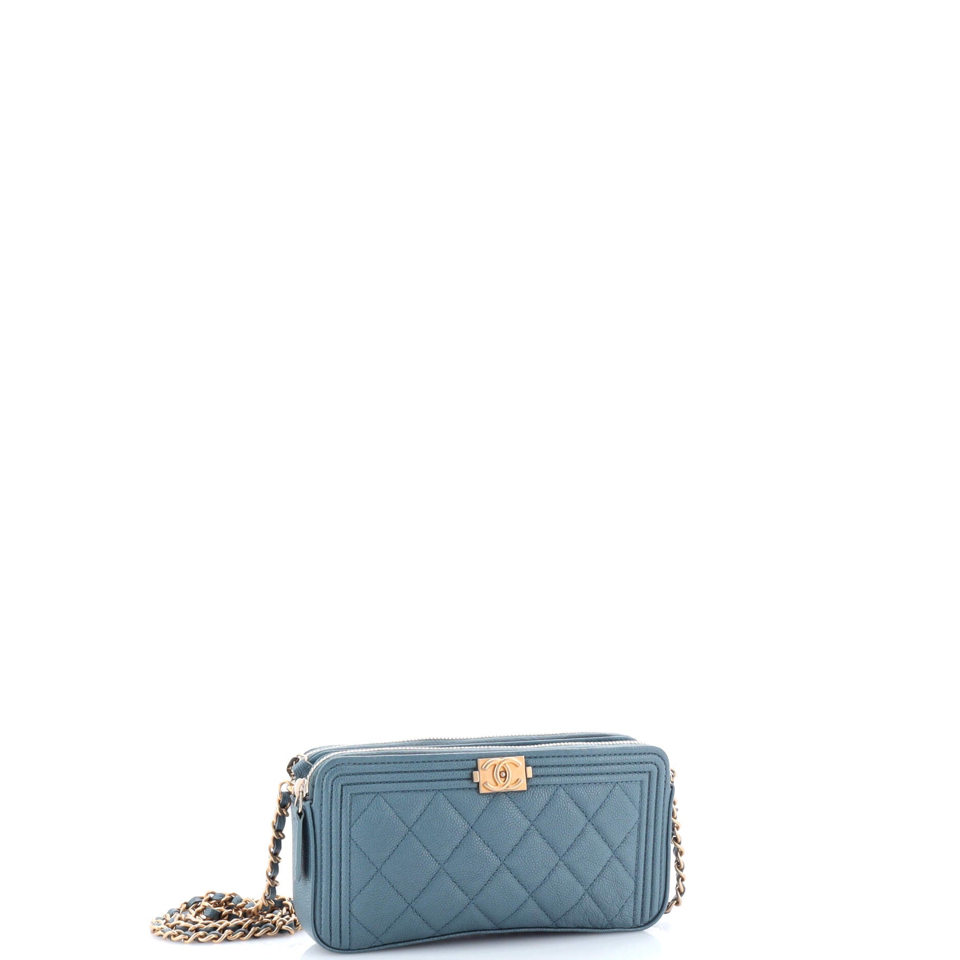 Boy Double Zip Clutch with Chain Quilted Caviar
