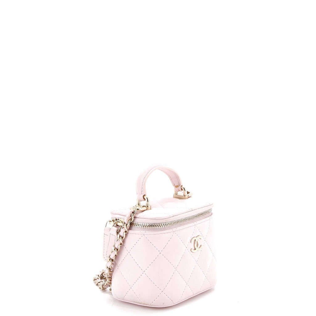 Trendy CC Top Handle Vanity Case Quilted Lambskin Small