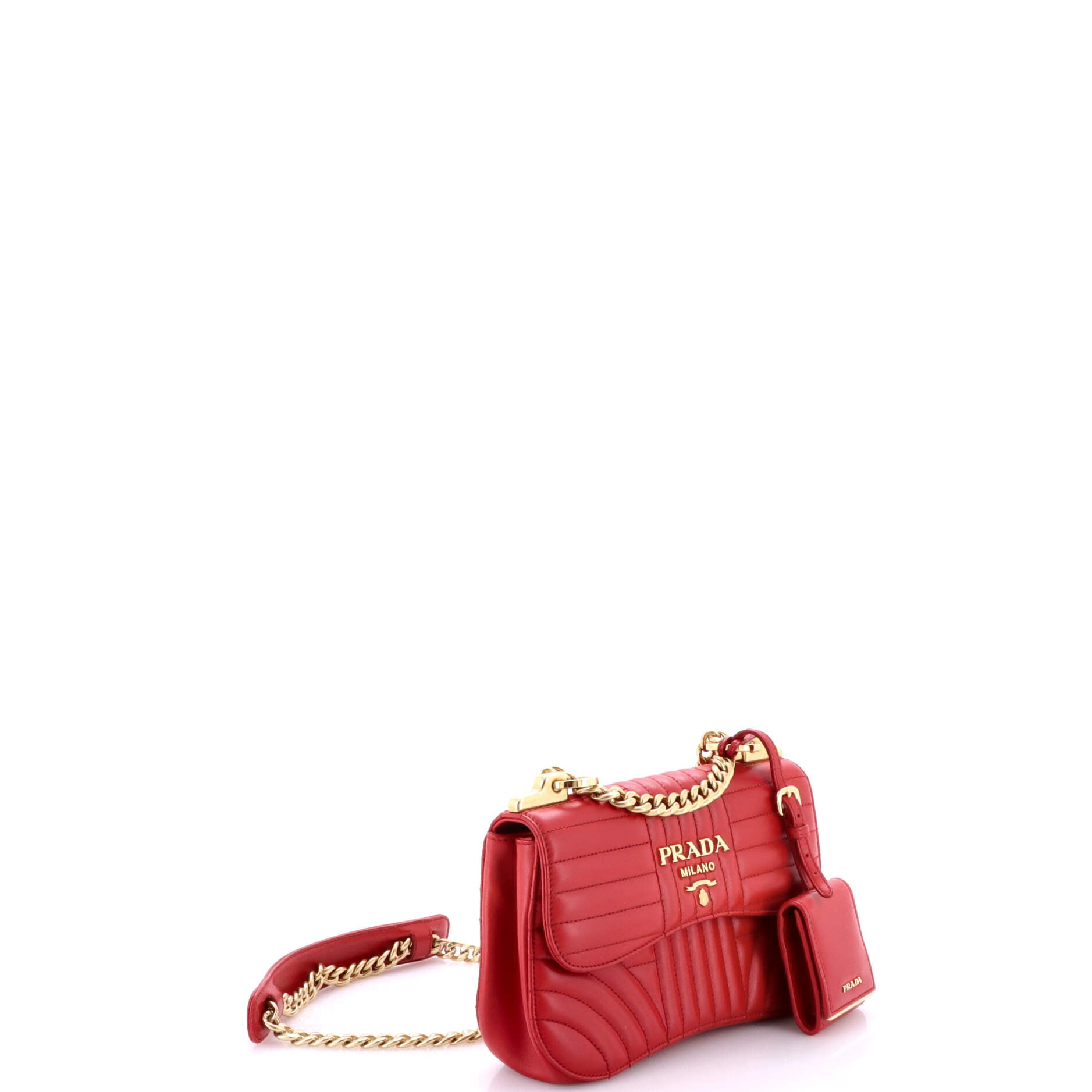 Curved Flap Chain Shoulder Bag Diagramme Quilted Leather Small