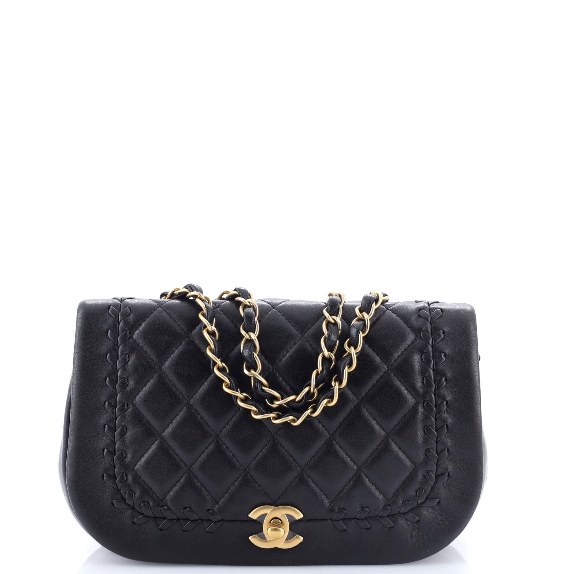 Bicolor Braided Saddle Flap Bag Quilted Lambskin Small