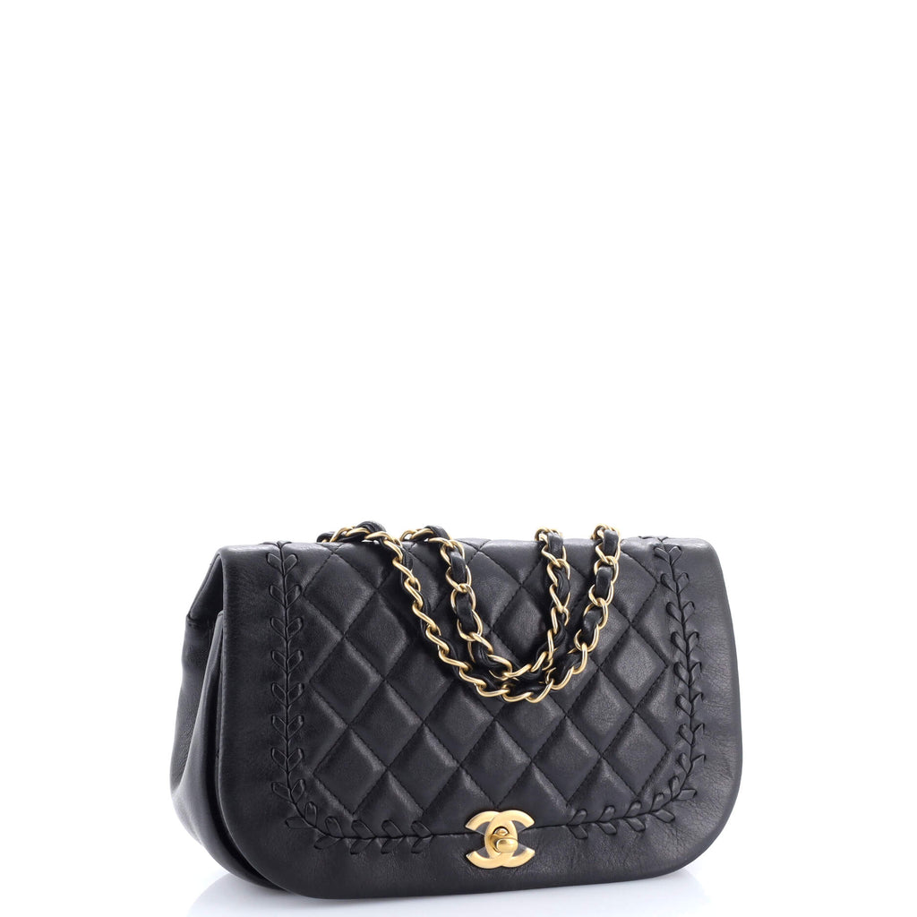 Bicolor Braided Saddle Flap Bag Quilted Lambskin Small