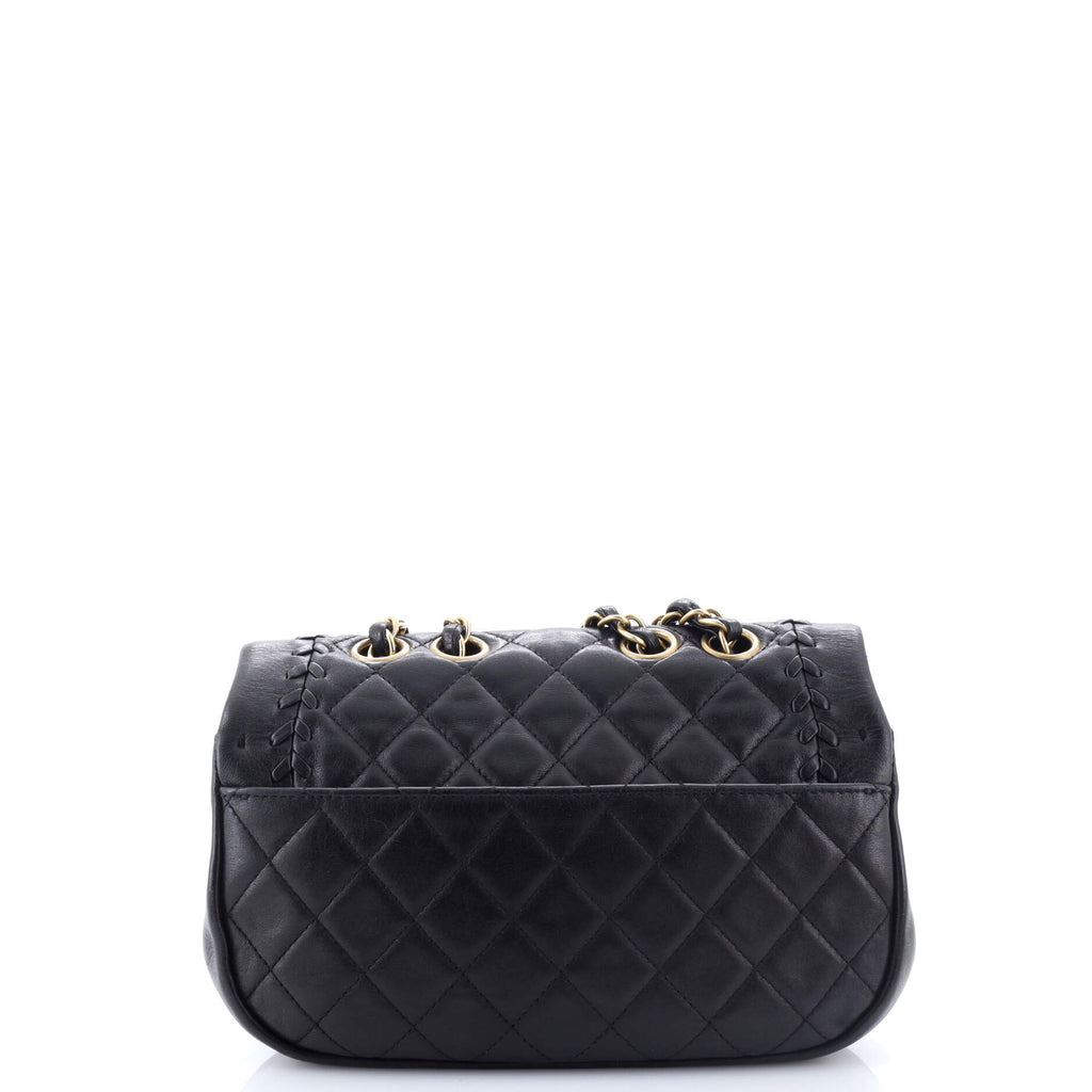Bicolor Braided Saddle Flap Bag Quilted Lambskin Small
