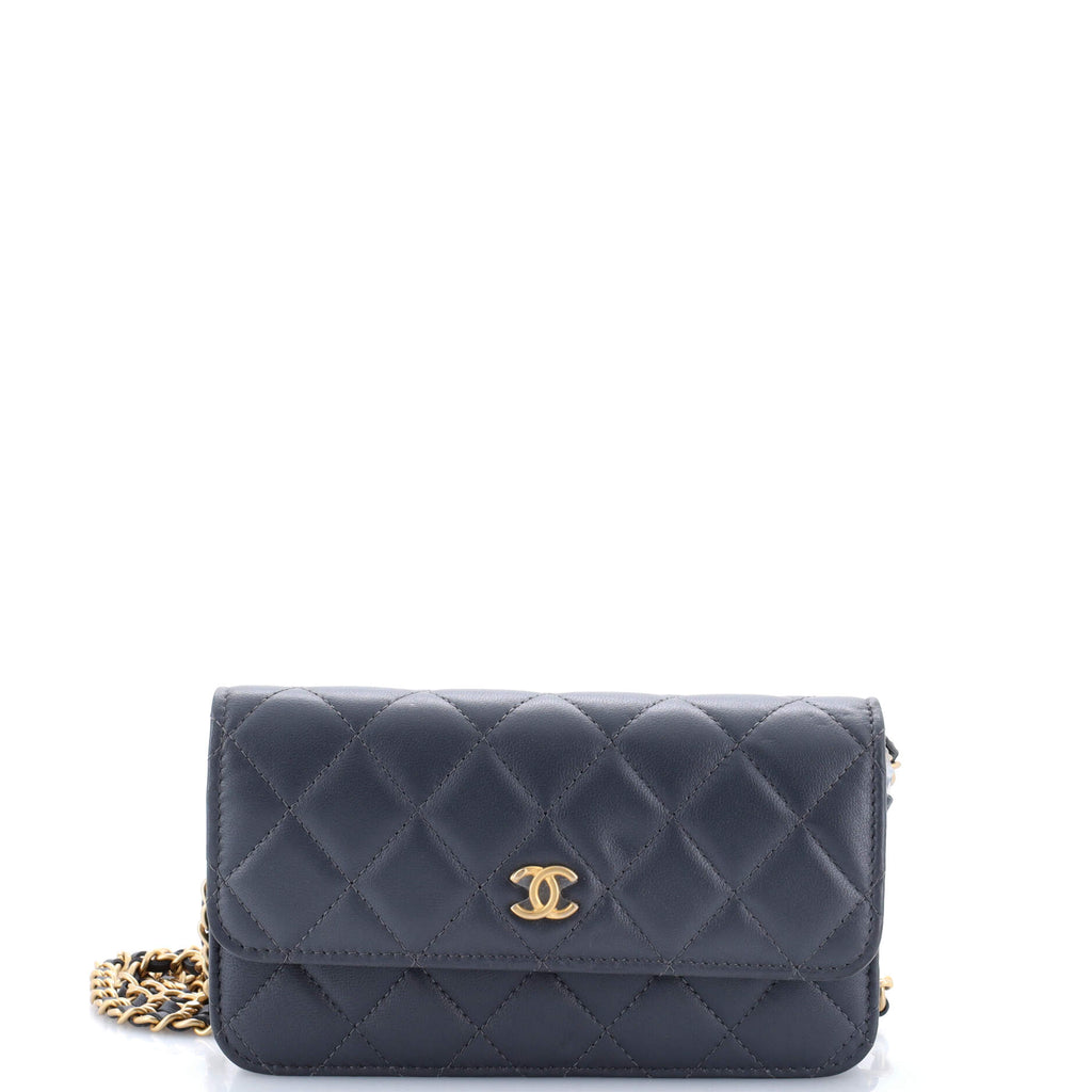 Pearl Crush Flap Phone Holder with Chain Quilted Lambskin