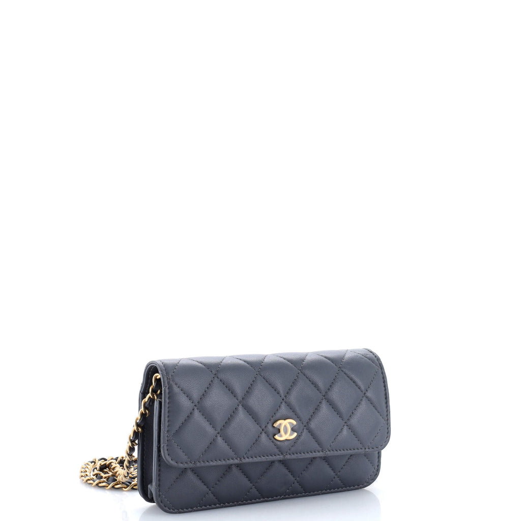 Pearl Crush Flap Phone Holder with Chain Quilted Lambskin