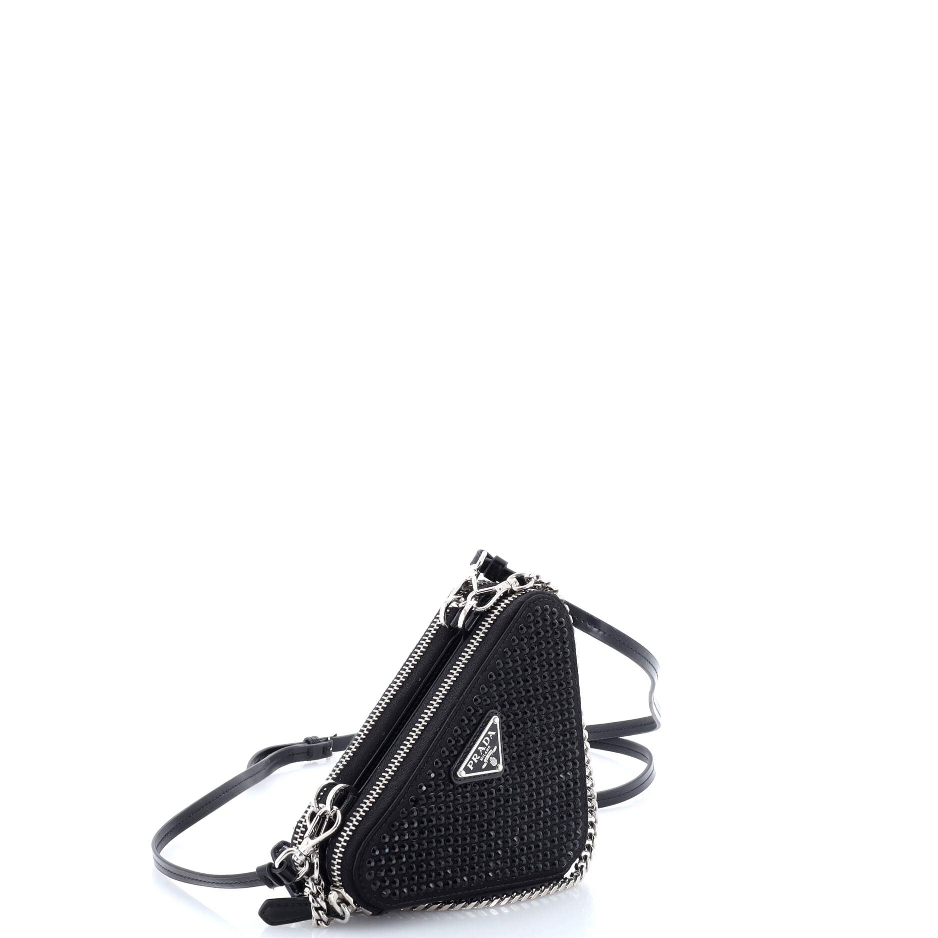 Triangle Double Pouch Crossbody Crystal Embellished Satin Mini