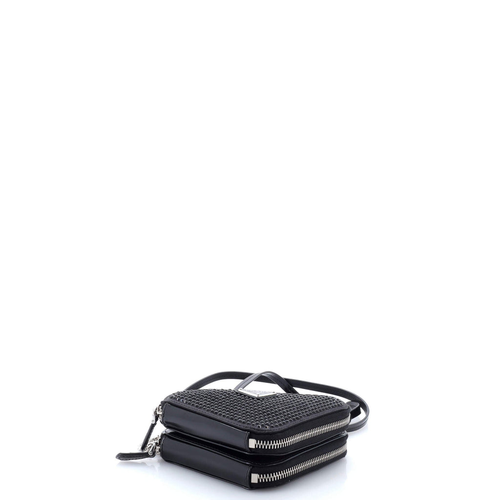 Triangle Double Pouch Crossbody Crystal Embellished Satin Mini