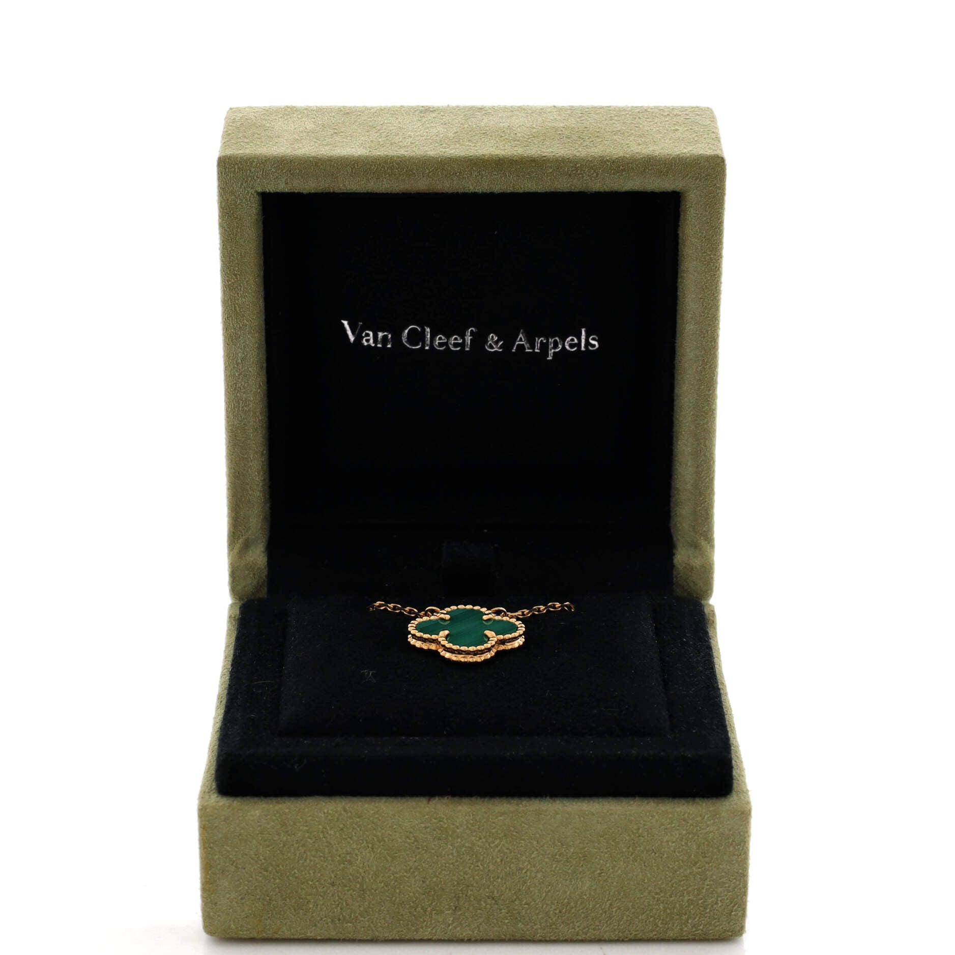 Vintage Alhambra Pendant Necklace 18K Yellow Gold and Malachite