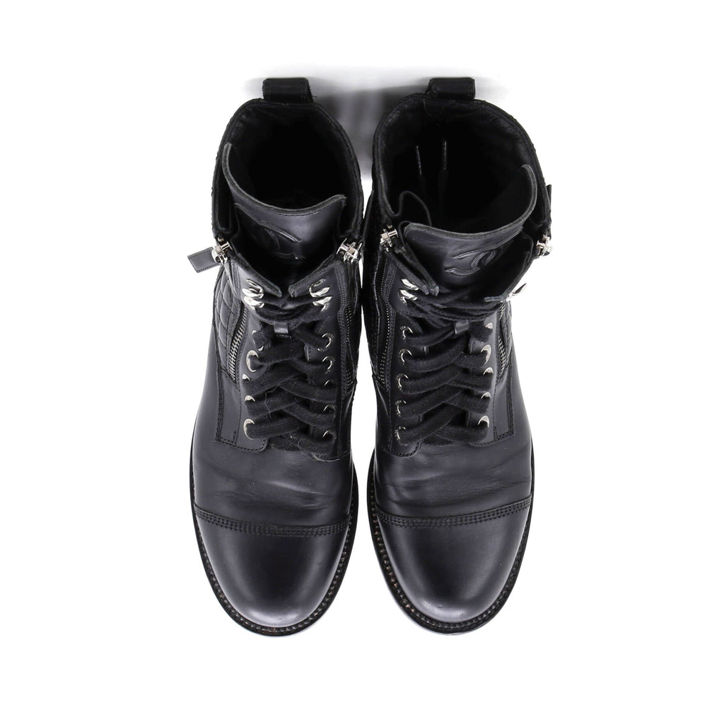Women's CC Zip Up Combat Boots Quilted Leather
