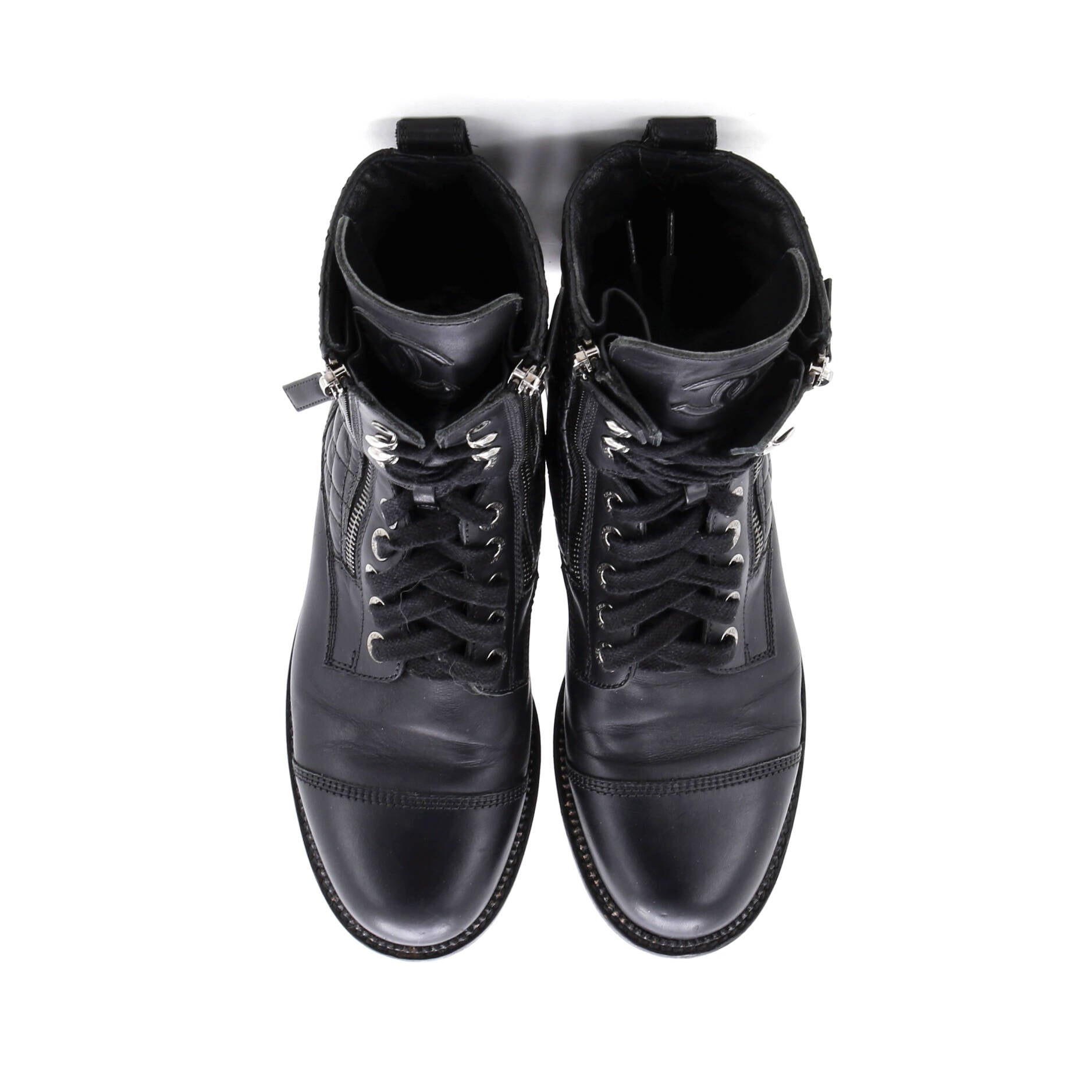 Women's CC Zip Up Combat Boots Quilted Leather