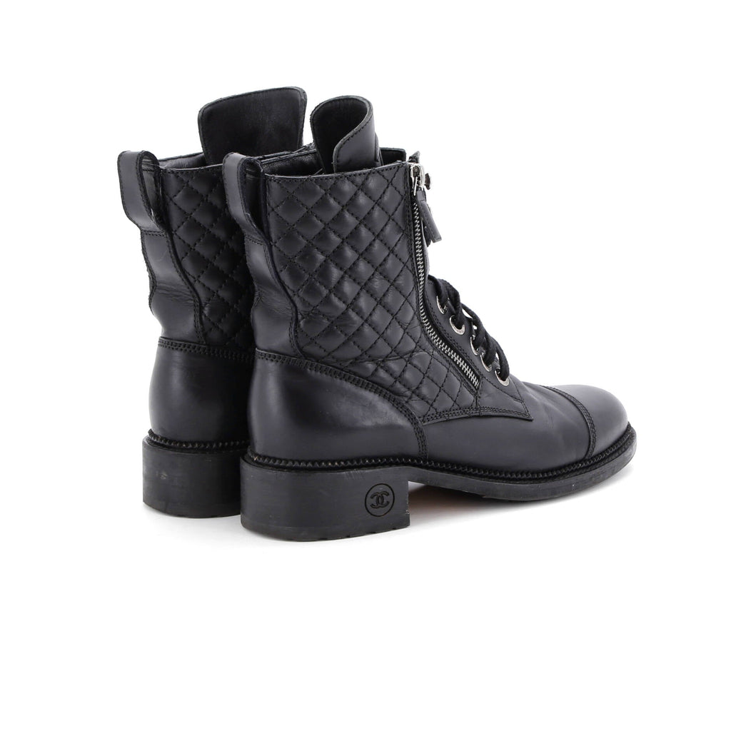 Women's CC Zip Up Combat Boots Quilted Leather