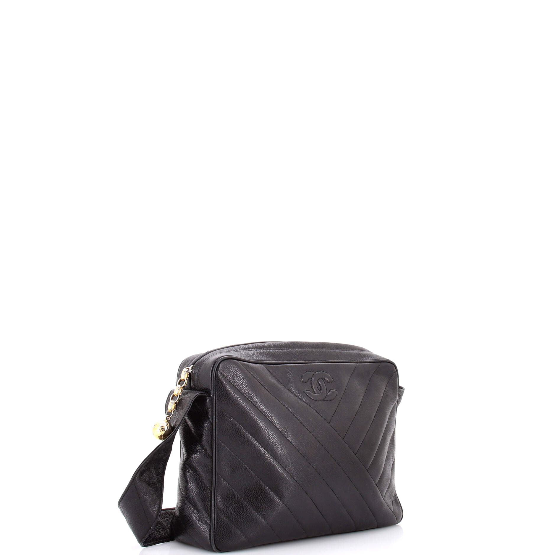 Vintage CC Camera Shoulder Bag Diagonal Quilted Caviar Medium