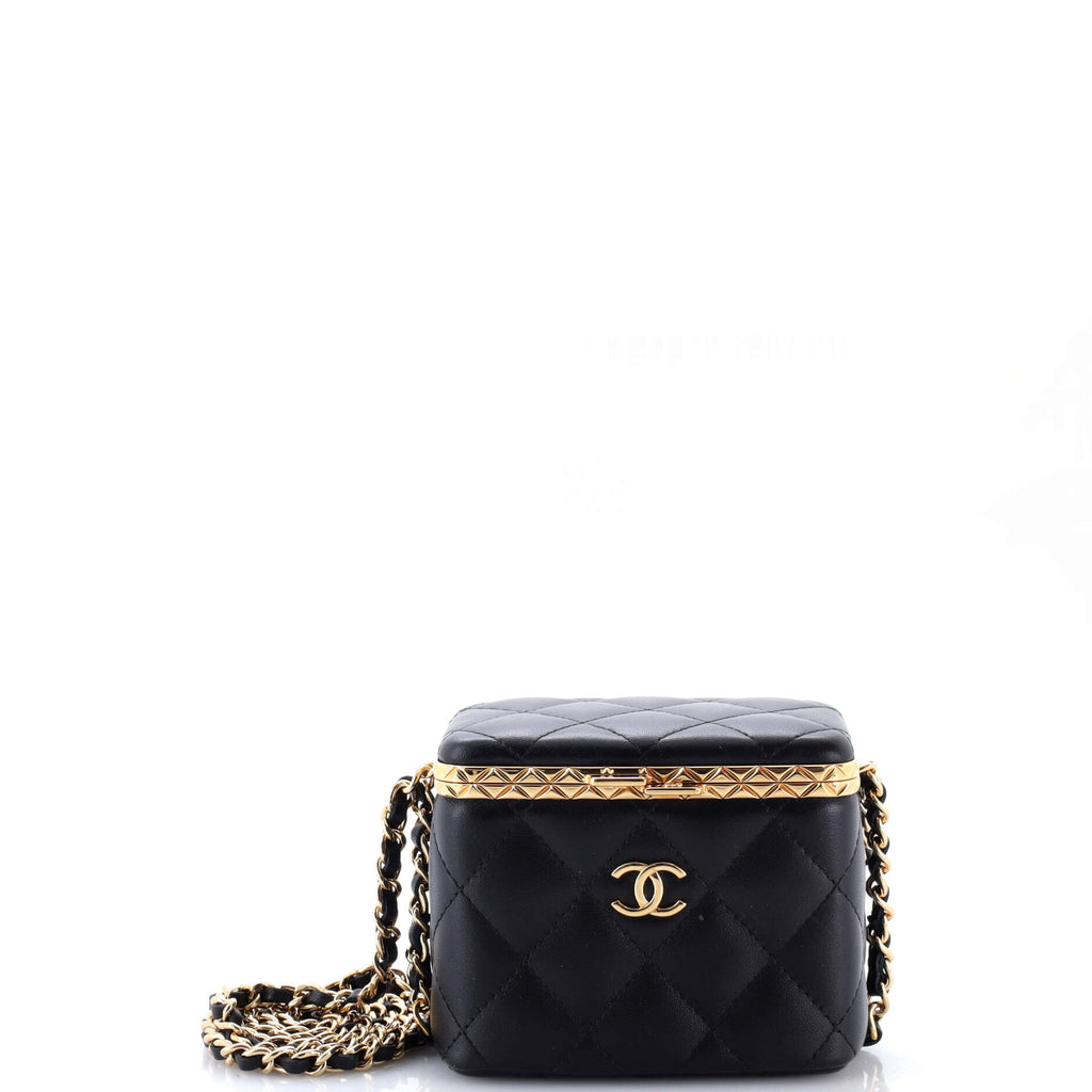 Lock Frame Vanity Case with Chain Quilted Lambskin Small
