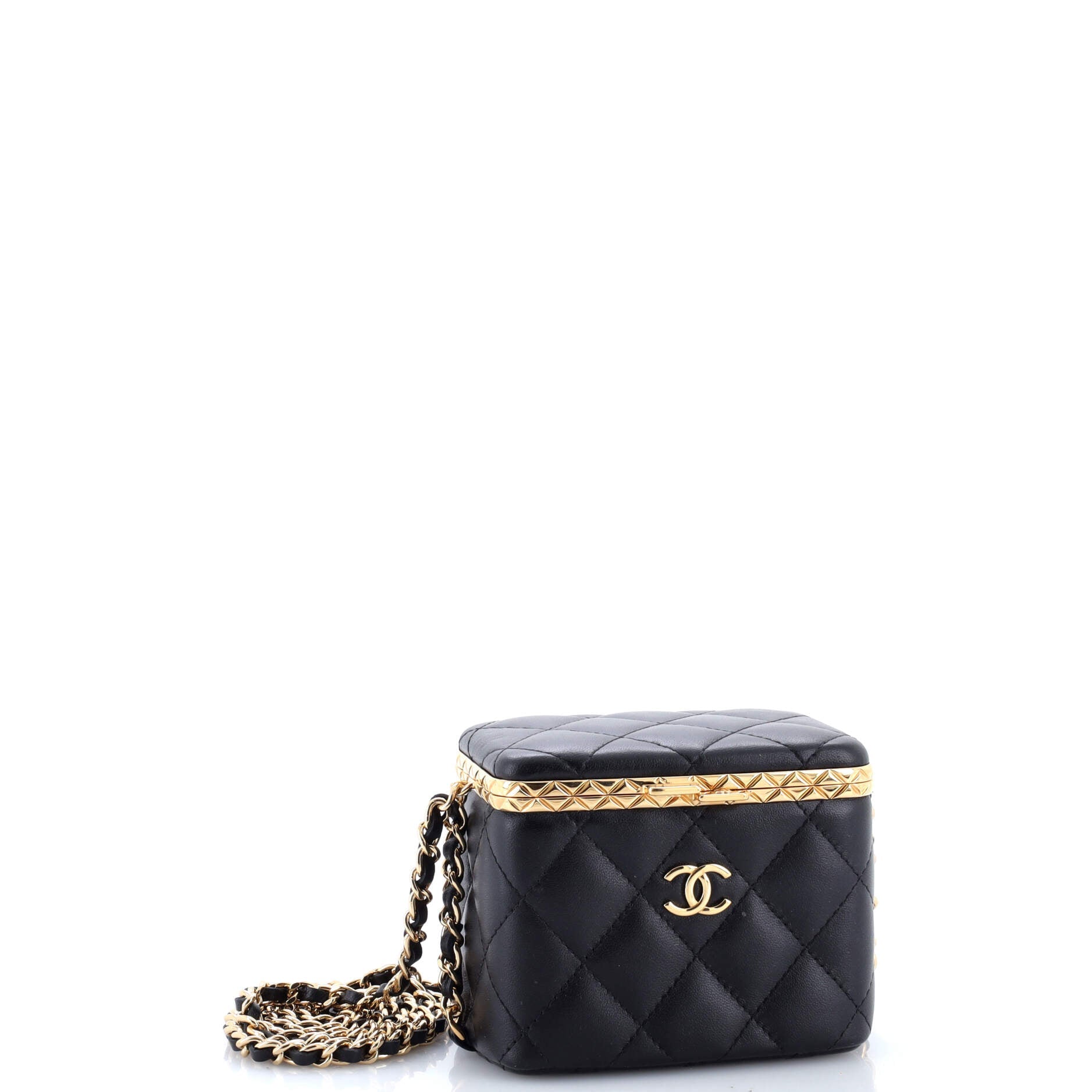 Lock Frame Vanity Case with Chain Quilted Lambskin Small