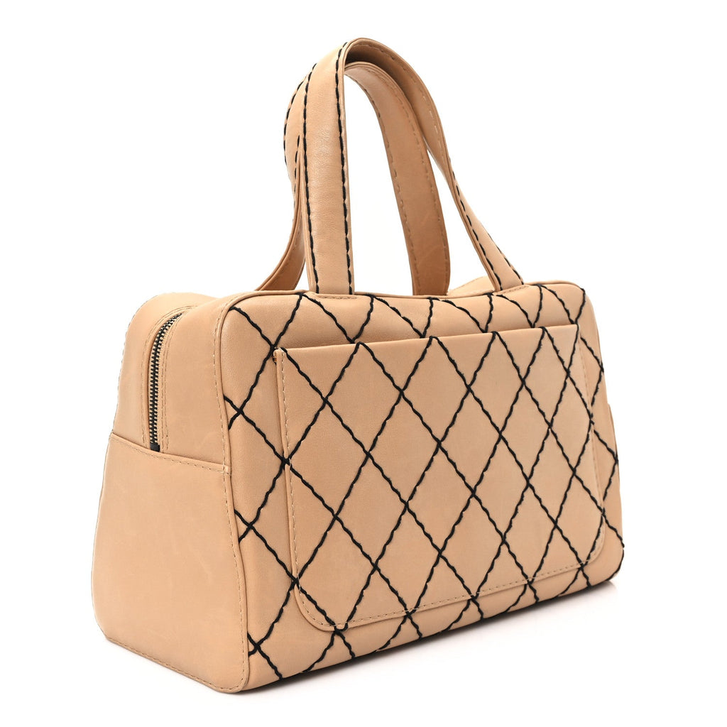 Calfskin Wild Stitch Top Handle Bag Beige