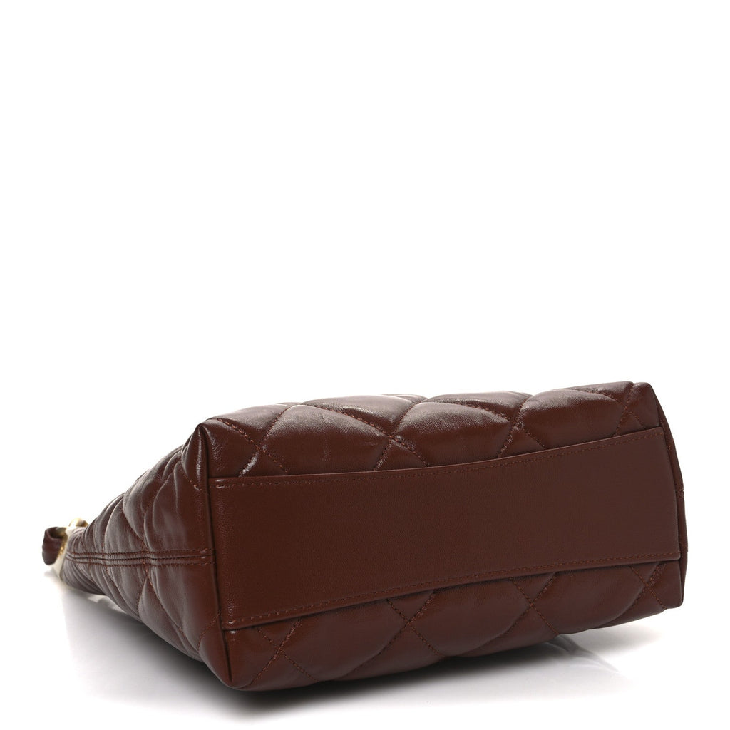 Shiny Crumpled Lambskin Quilted Small CC Funky Town Hobo Brown