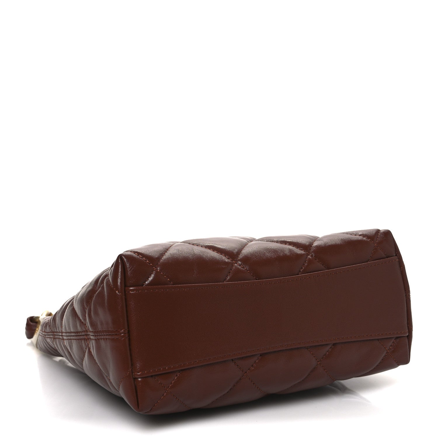 Shiny Crumpled Lambskin Quilted Small CC Funky Town Hobo Brown