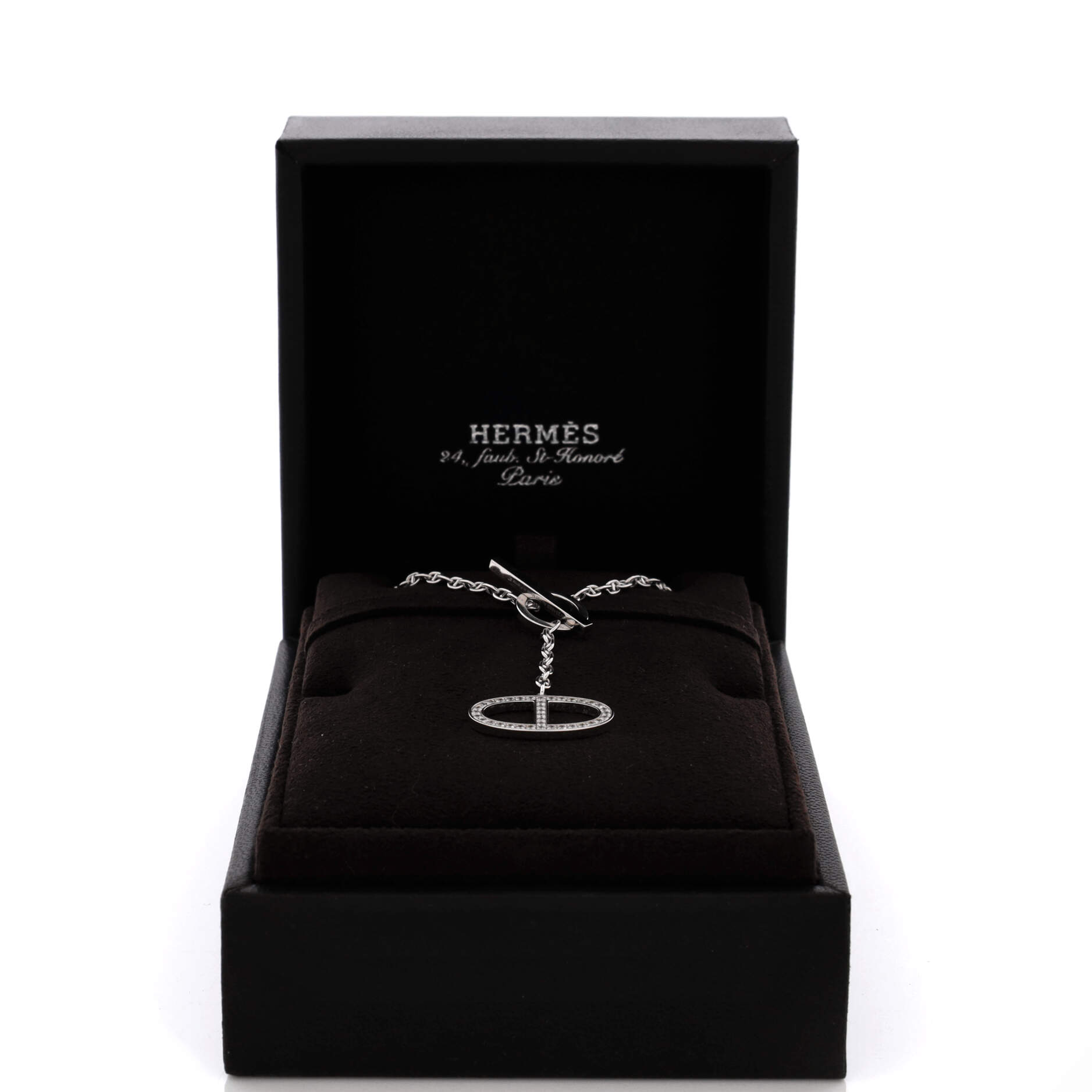 Chaine d'Ancre Contour Pendant Necklace 18K White Gold with Diamonds Large