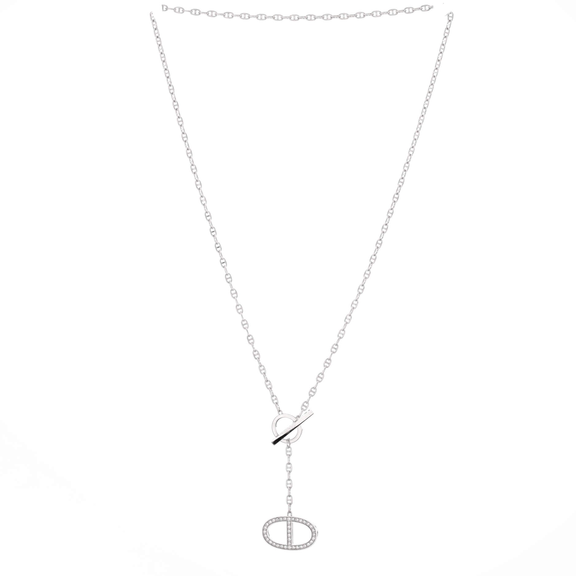 Chaine d'Ancre Contour Pendant Necklace 18K White Gold with Diamonds Large