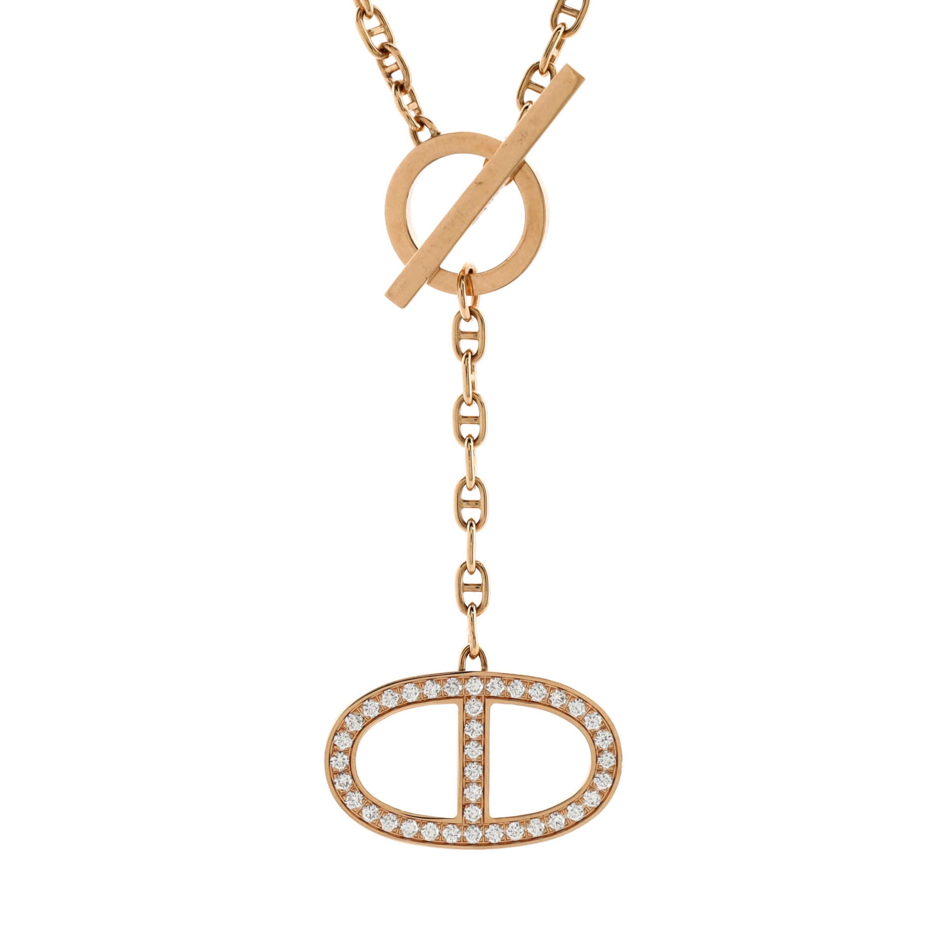 Chaine d'Ancre Contour Pendant Necklace 18K Rose Gold with Diamonds Large