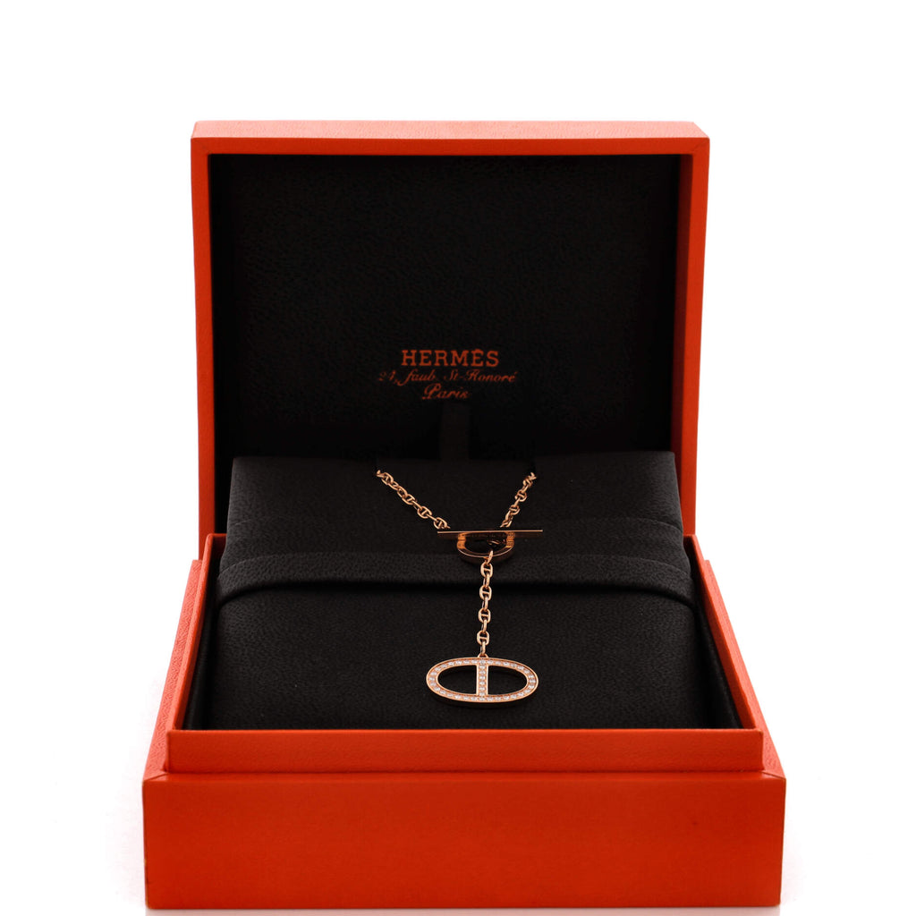 Chaine d'Ancre Contour Pendant Necklace 18K Rose Gold with Diamonds Large