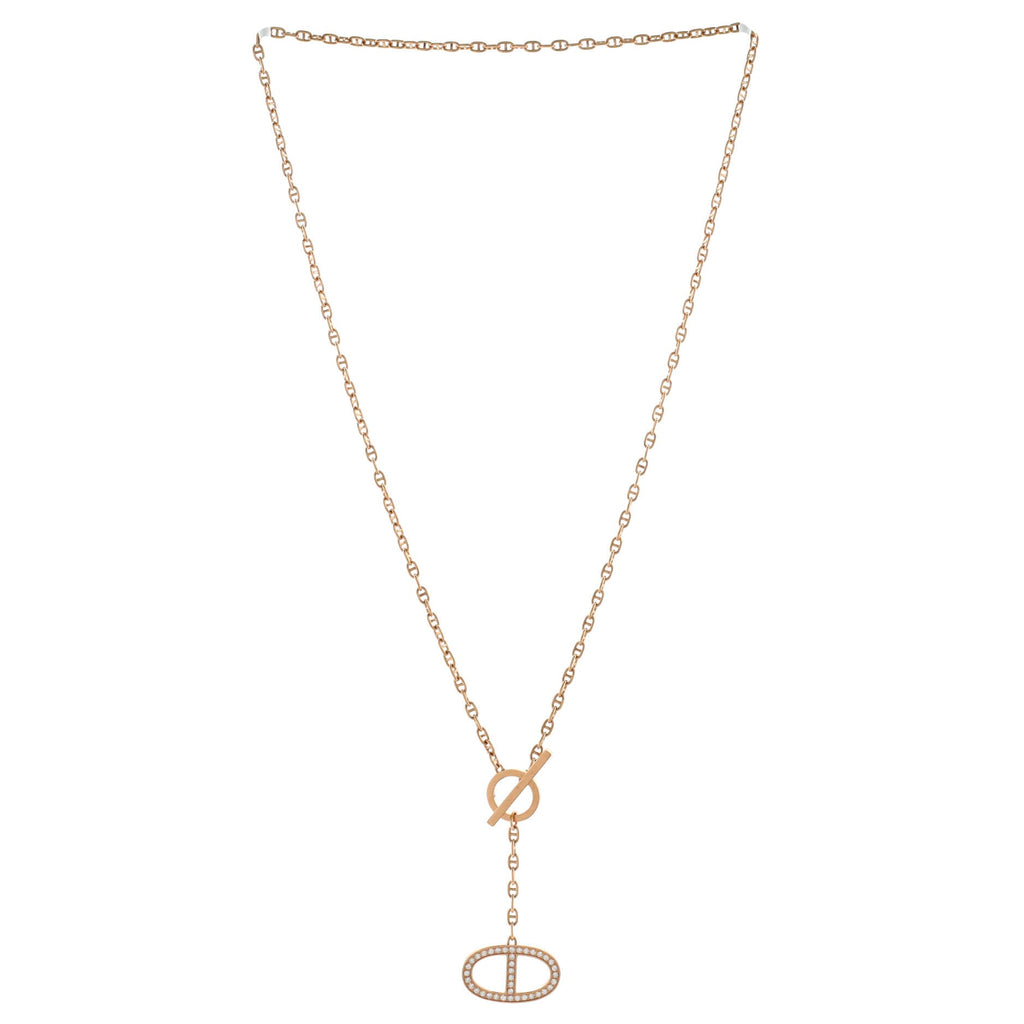 Chaine d'Ancre Contour Pendant Necklace 18K Rose Gold with Diamonds Large
