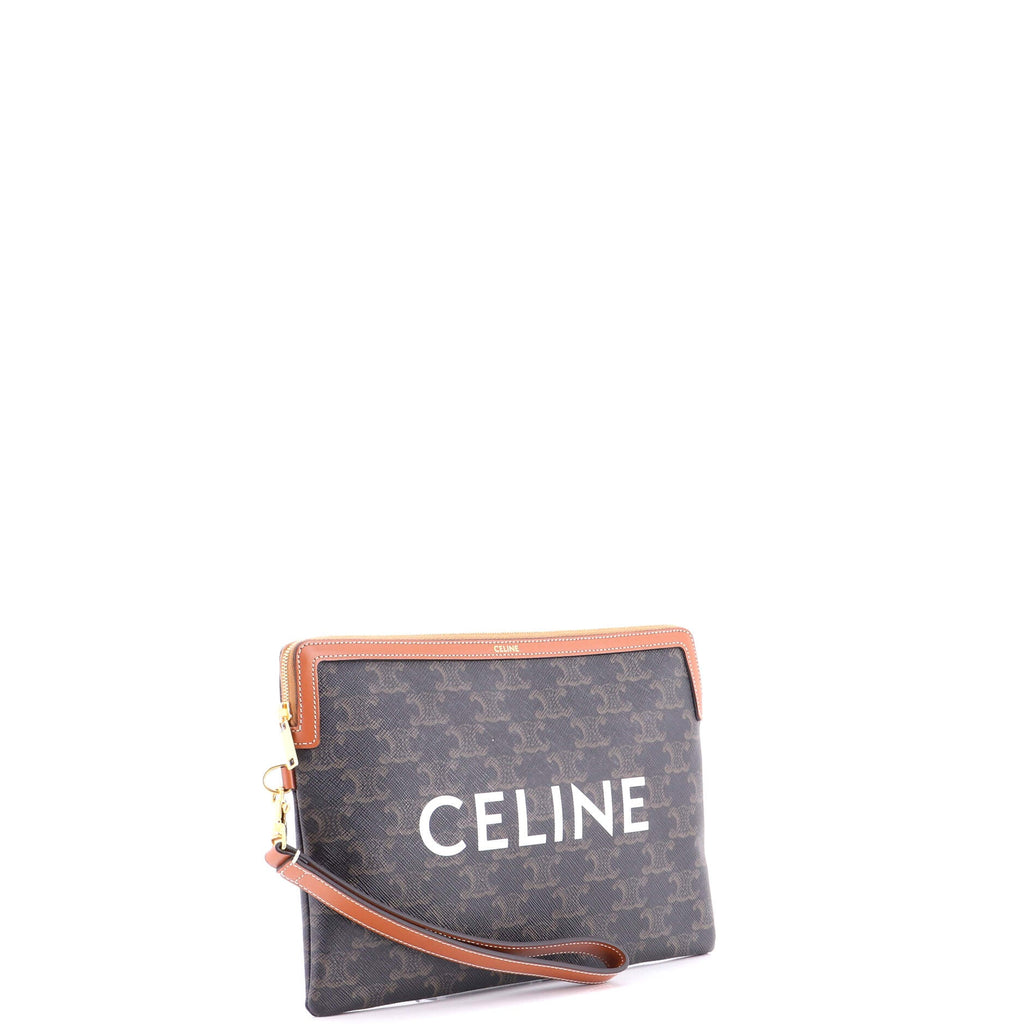 Logo Zip Wristlet Pouch Triomphe Coated Canvas Small
