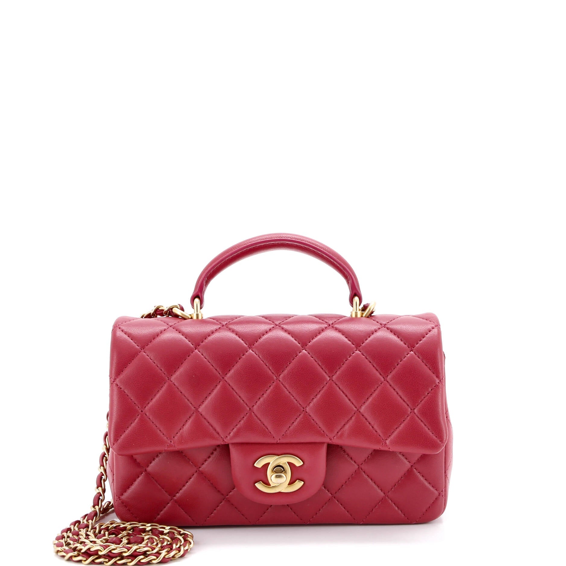 Classic Single Flap Top Handle Bag Quilted Lambskin Mini