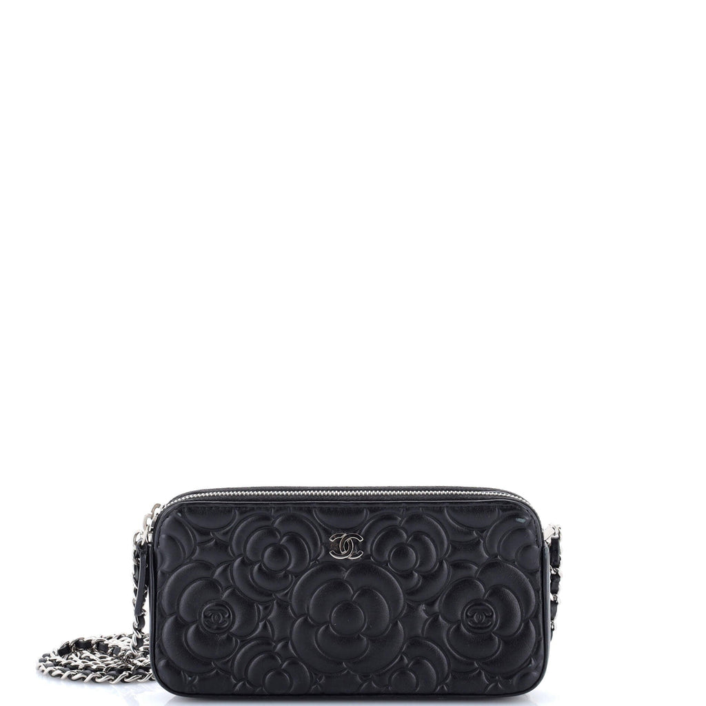 Double Zip Clutch with Chain Camellia Lambskin