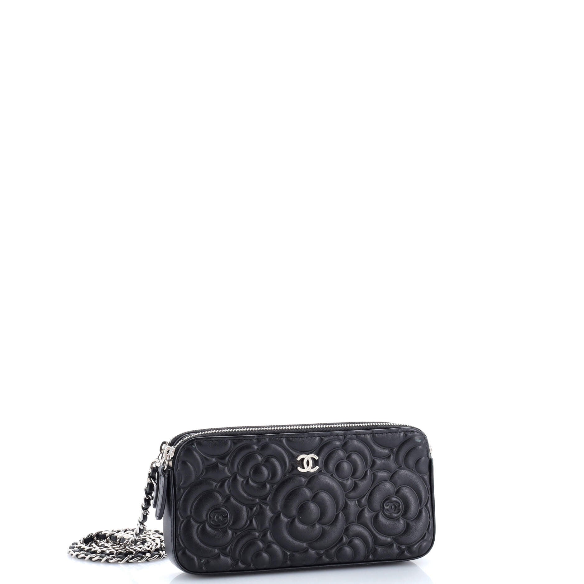 Double Zip Clutch with Chain Camellia Lambskin