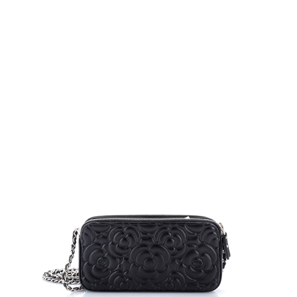 Double Zip Clutch with Chain Camellia Lambskin
