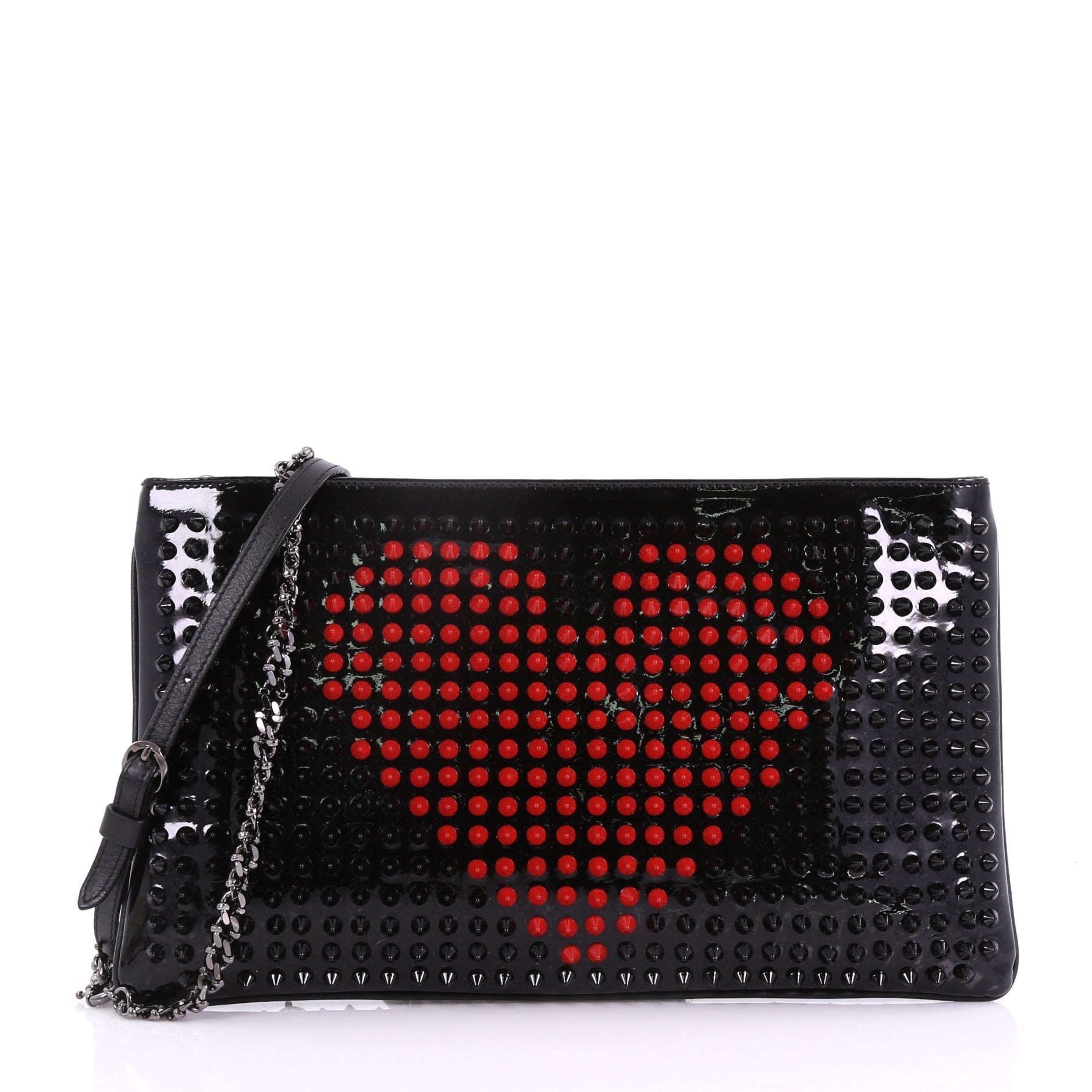 Loubiposh Clutch Printed Spiked Patent