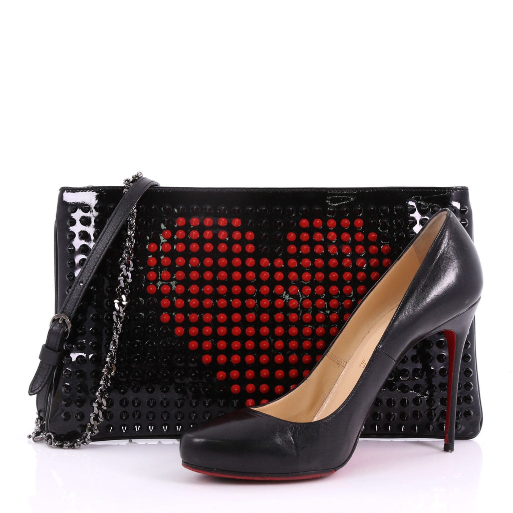 Loubiposh Clutch Printed Spiked Patent