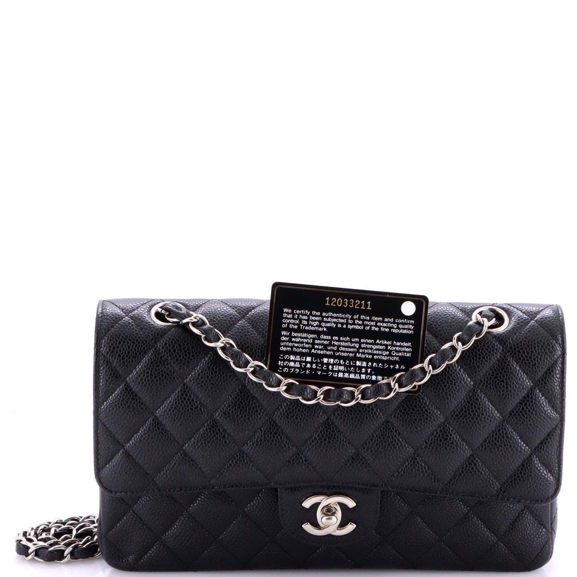 Mobile Art Classic Double Flap Quilted Caviar Medium