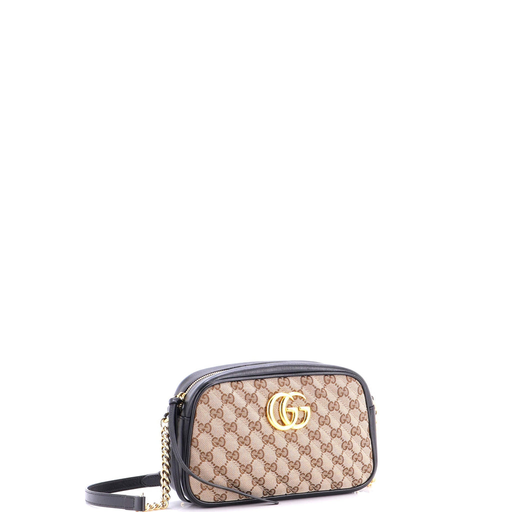 GG Marmont Shoulder Bag Diagonal Quilted GG Canvas with Leather Small