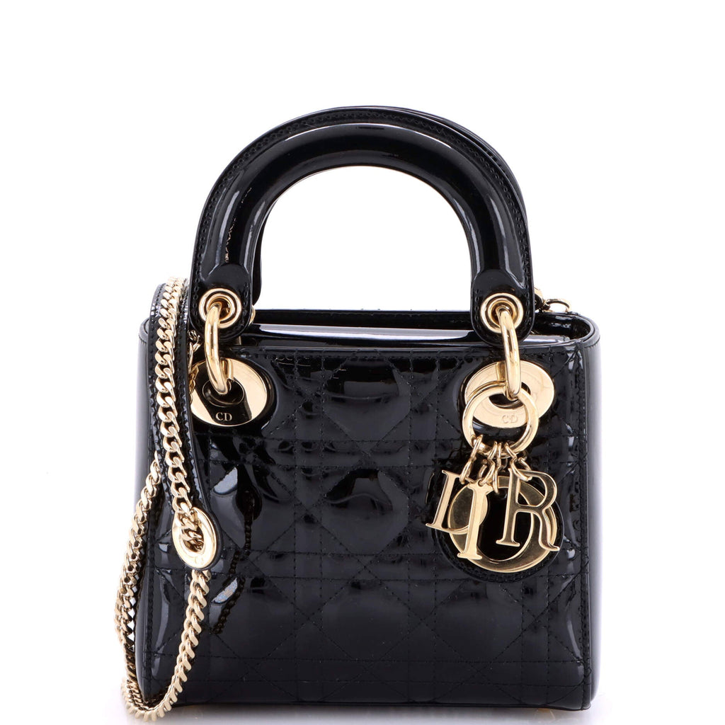 Lady Dior Chain Bag Cannage Quilt Patent Mini