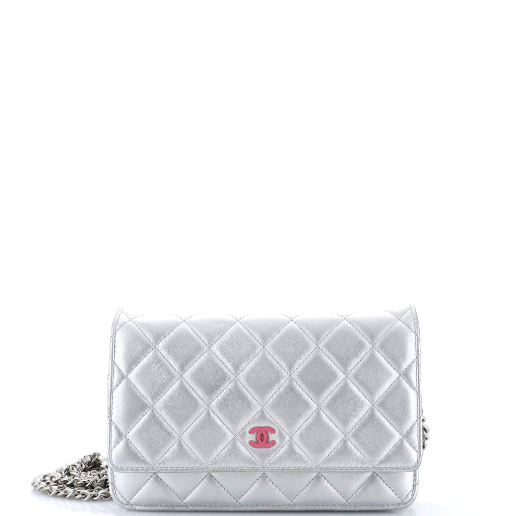 Wallet on Chain Quilted Metallic Lambskin