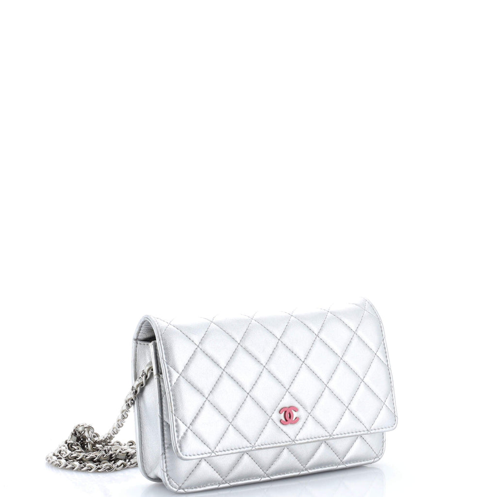 Wallet on Chain Quilted Metallic Lambskin