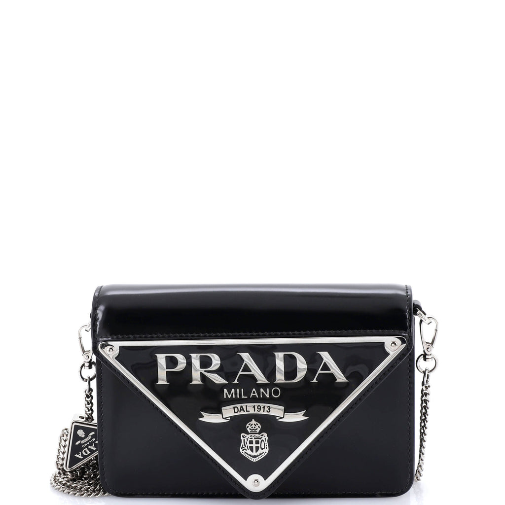 Maxi Triangle Logo Chain Flap Bag Brushed Leather Small