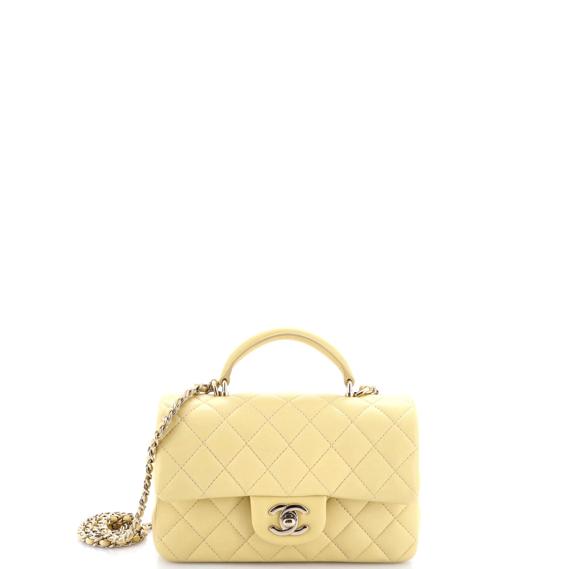 Classic Single Flap Top Handle Bag Quilted Lambskin Mini