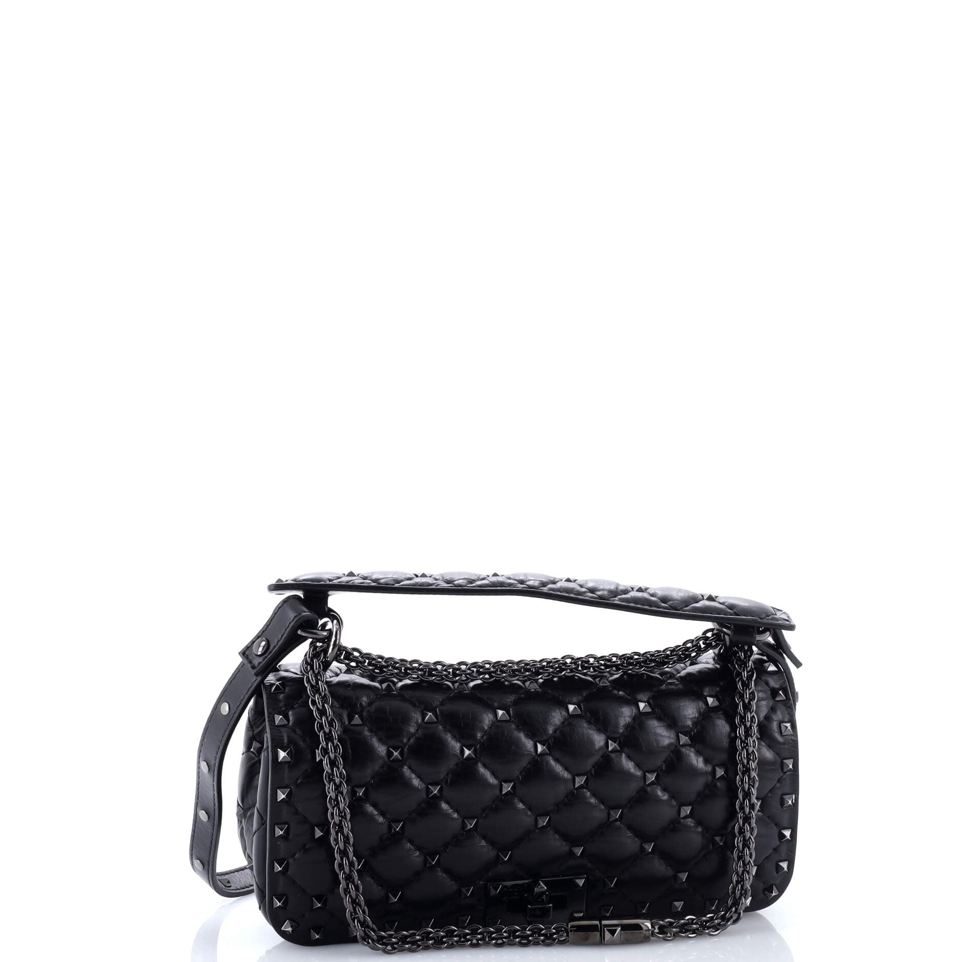 Rockstud Spike Full Flap Shoulder Bag Quilted Leather Medium