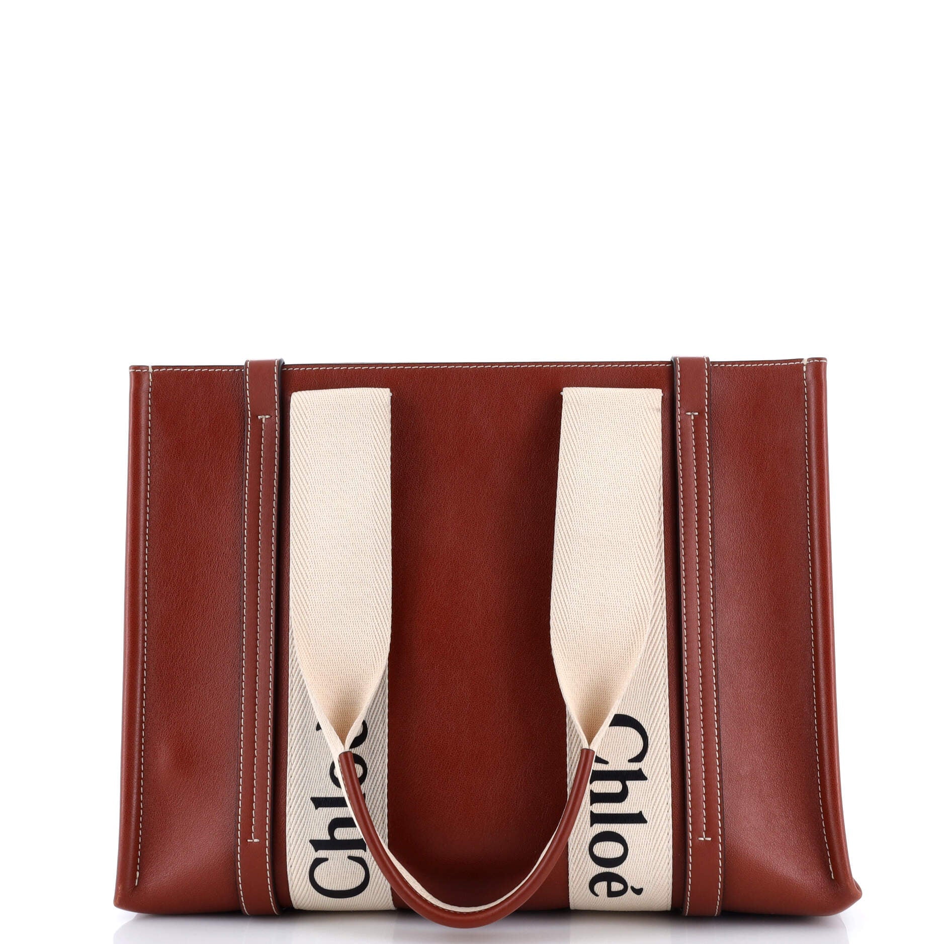 Woody Tote Leather with Canvas Medium