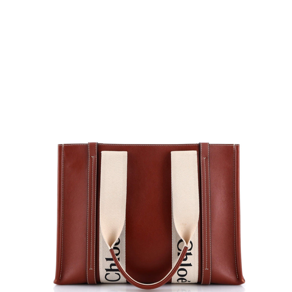 Woody Tote Leather with Canvas Medium