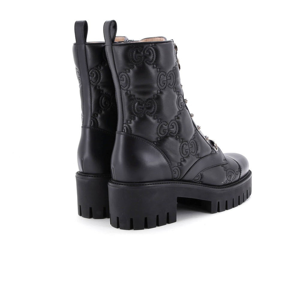 Women's Platform Lug Sole Combat Boots GG Embossed Leather