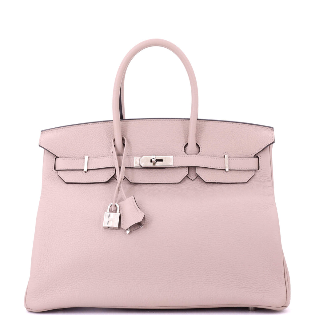 Birkin Handbag Glycine Clemence with Palladium Hardware 35